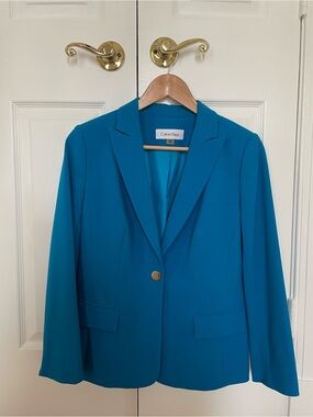 Calvin Klein Ocean Blue Single-Button Blazer Jacket 10P